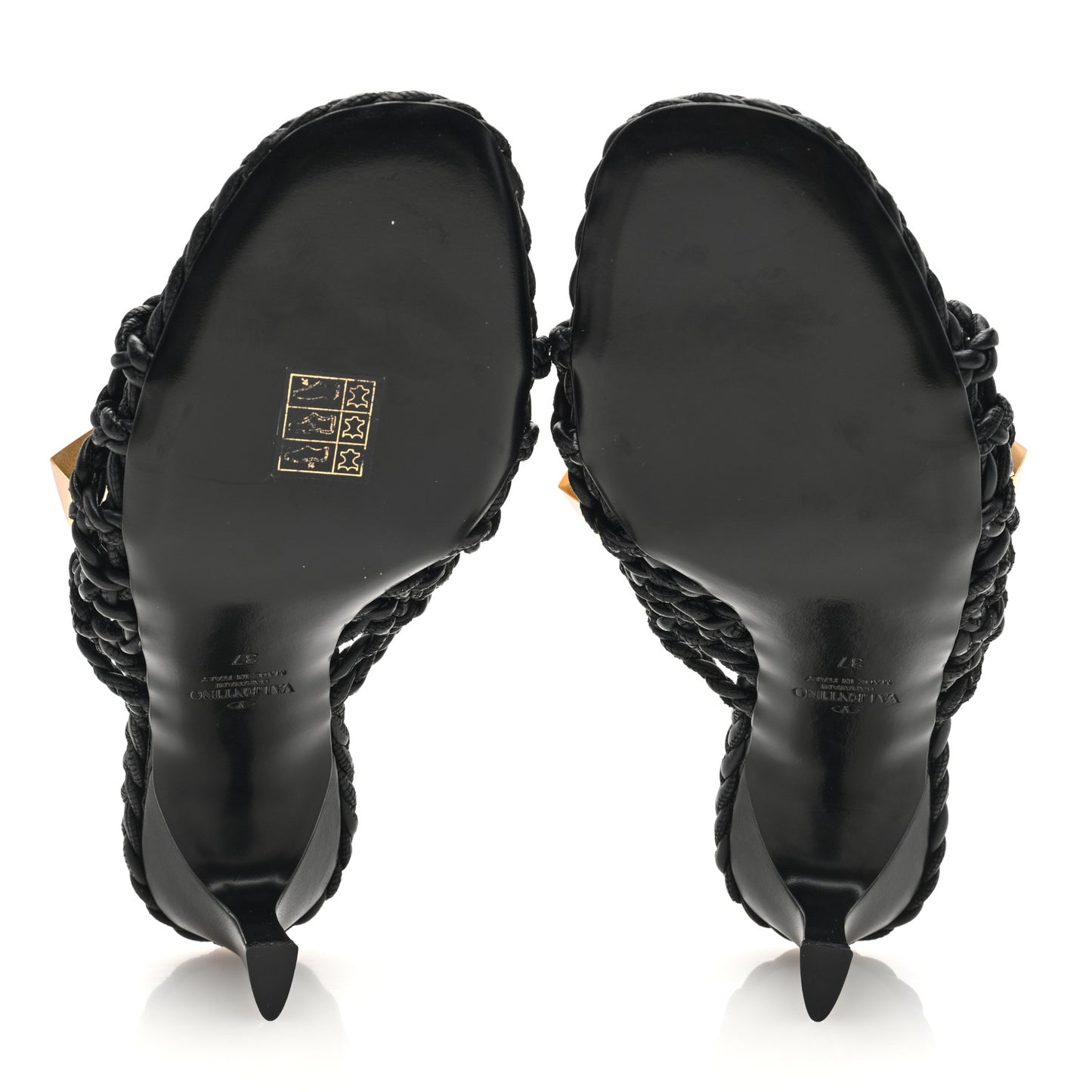 Nappa Woven Roman Stud 65mm Mule Sandals 37 Black