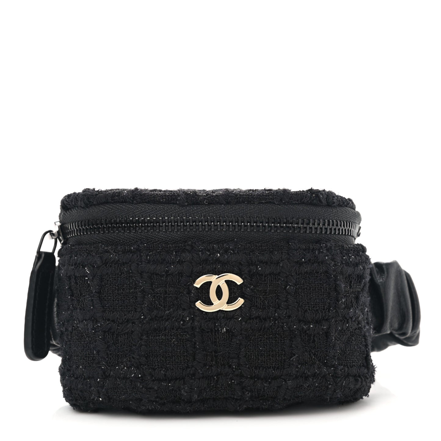 Tweed Lambskin Quilted Arm Coin Purse Black
