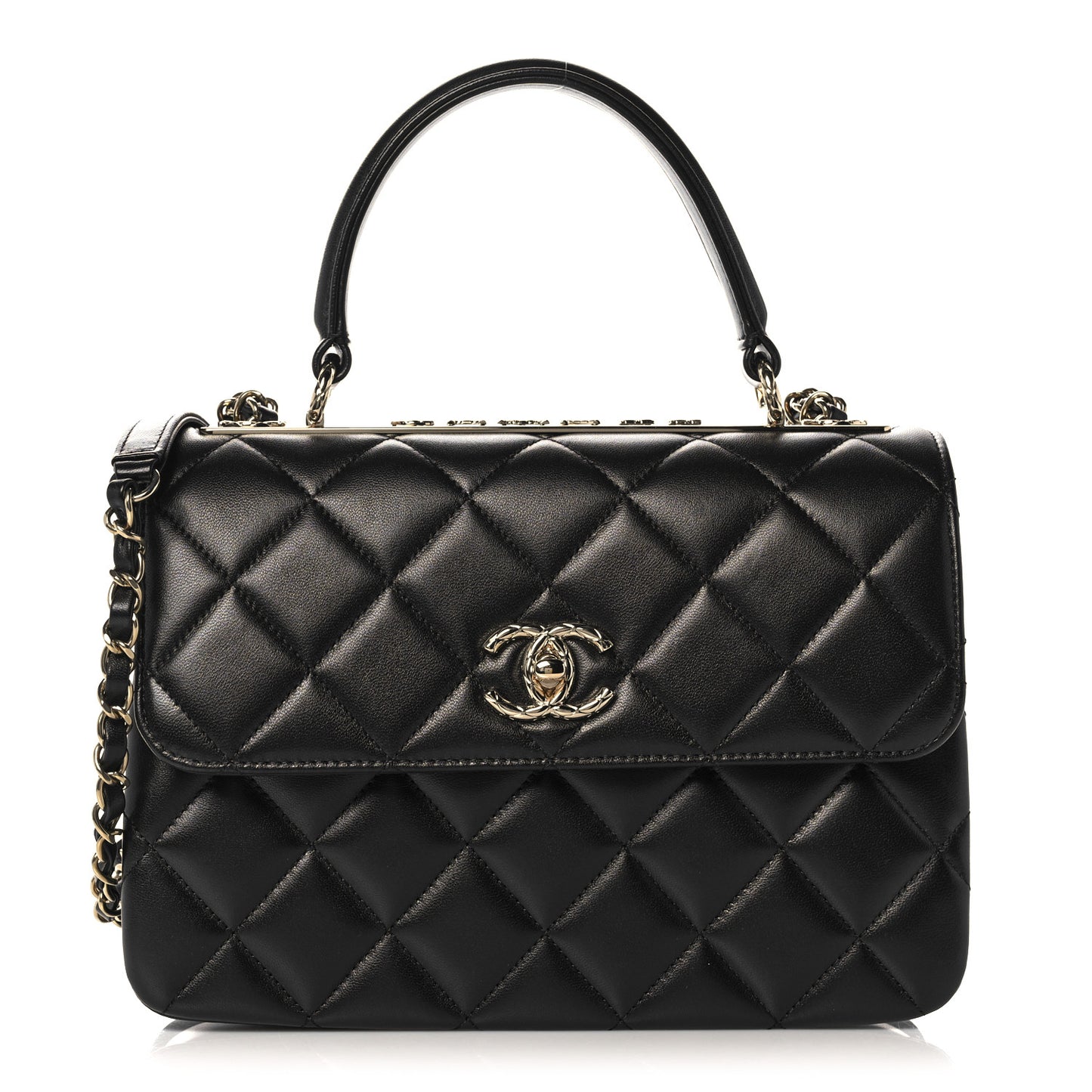 Lambskin Quilted Small Trendy CC Dual Handle Flap Bag Black