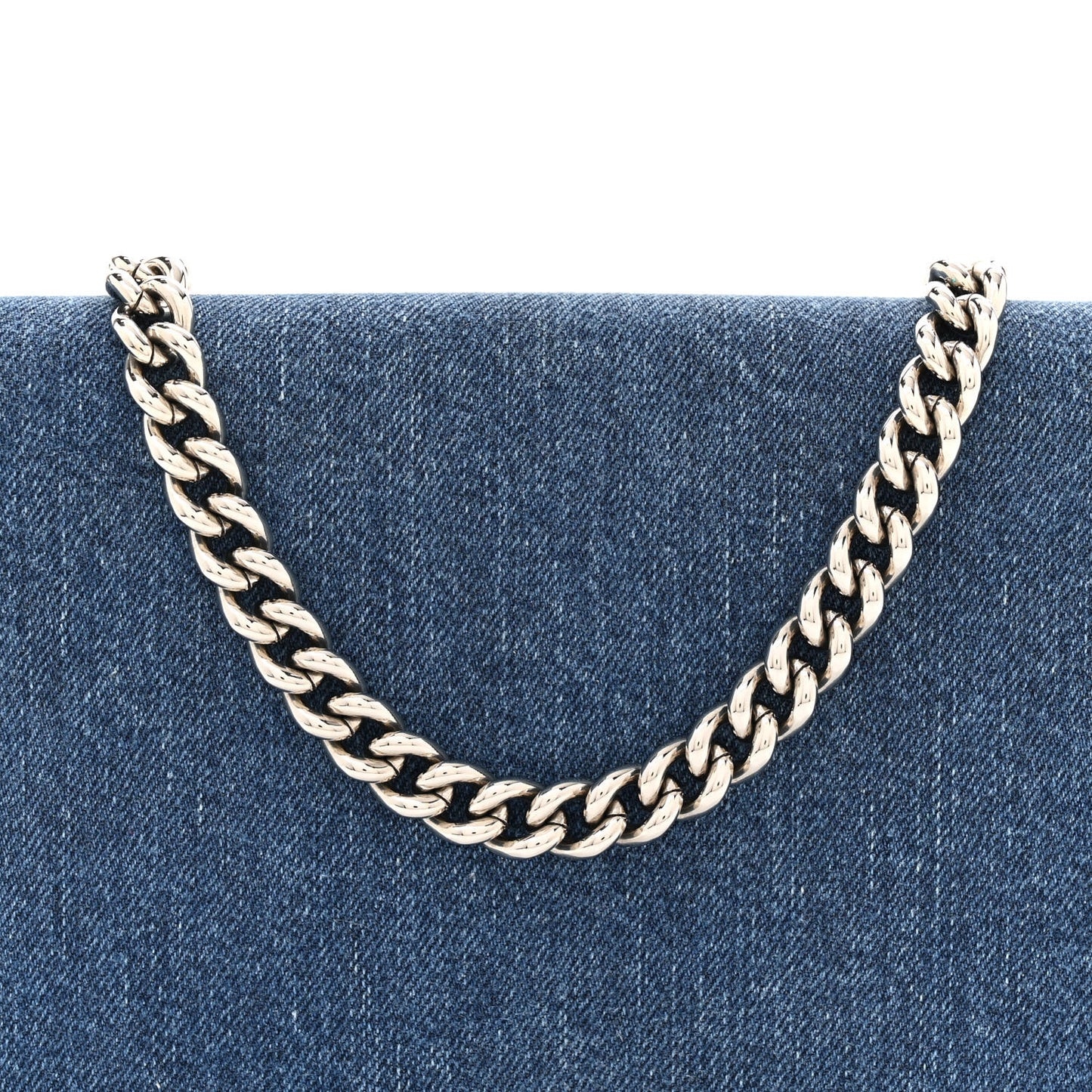 MIU MIU Denim Raccoon Fur Charm Crossbody Blue
