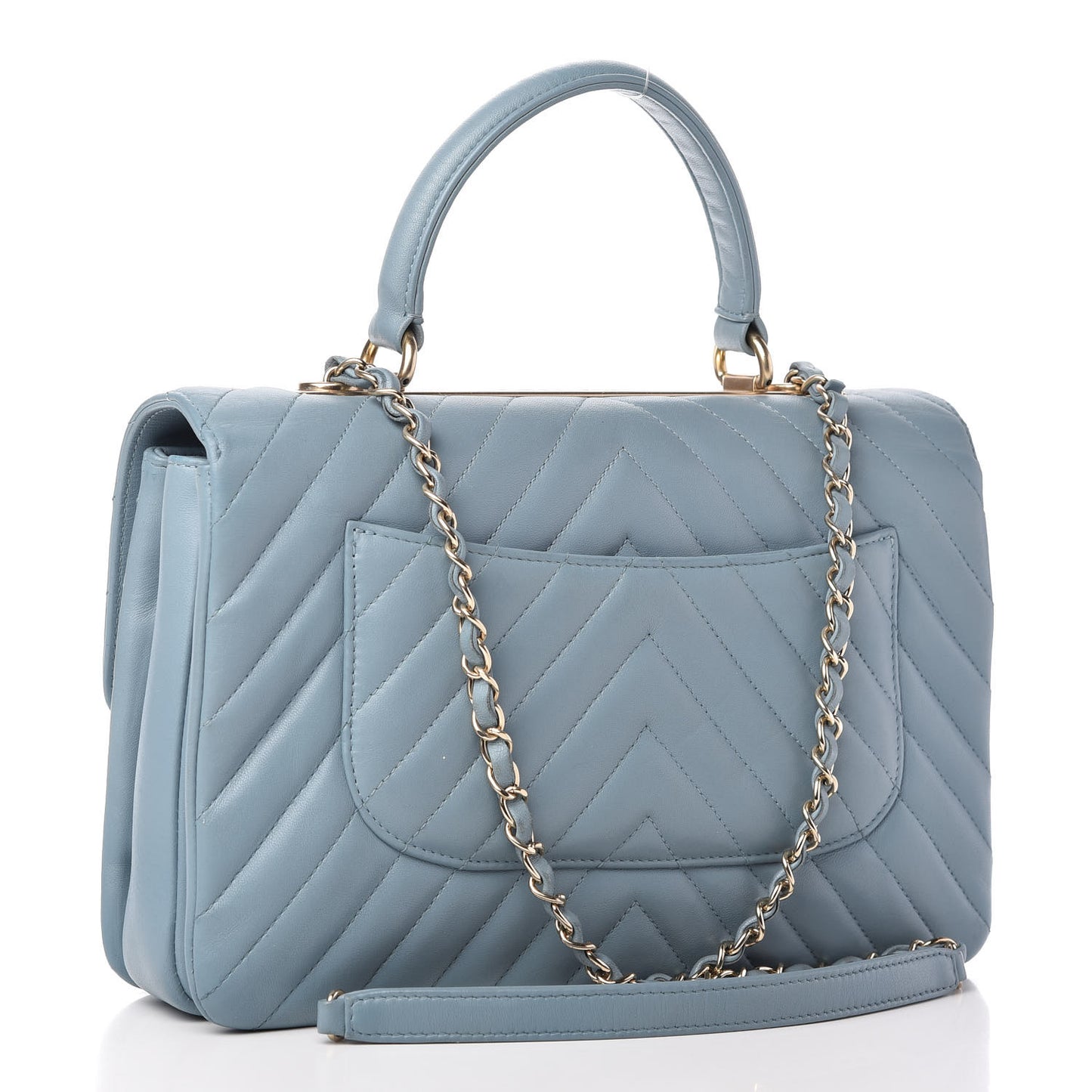 Lambskin Chevron Quilted Medium Trendy CC Dual Handle Flap Bag Light Blue