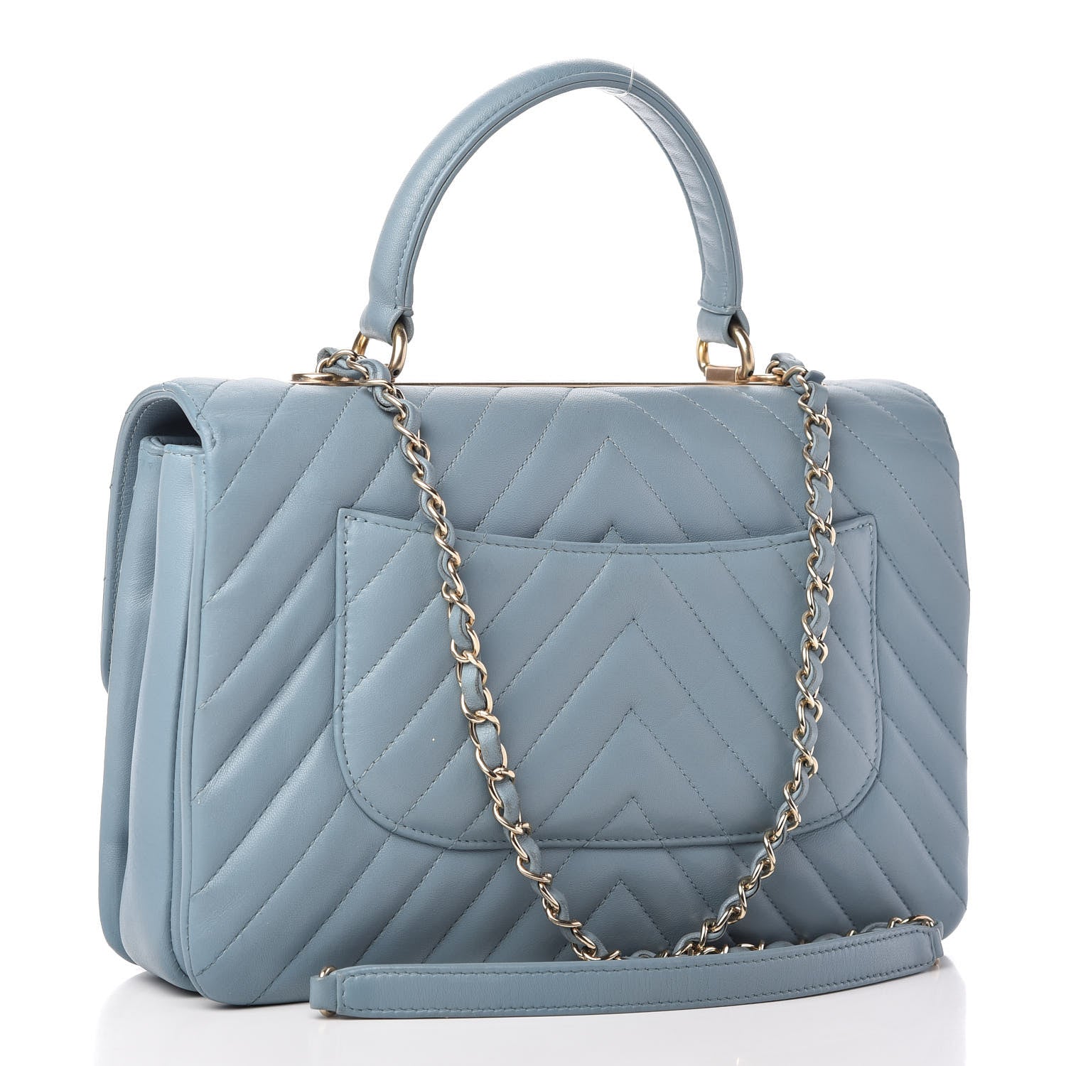 Chanel Lambskin Chevron Quilted Medium Trendy CC Dual Handle Flap Bag Light Blue 3 of 10