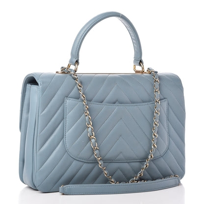 Chanel Lambskin Chevron Quilted Medium Trendy CC Dual Handle Flap Bag Light Blue 3 of 10