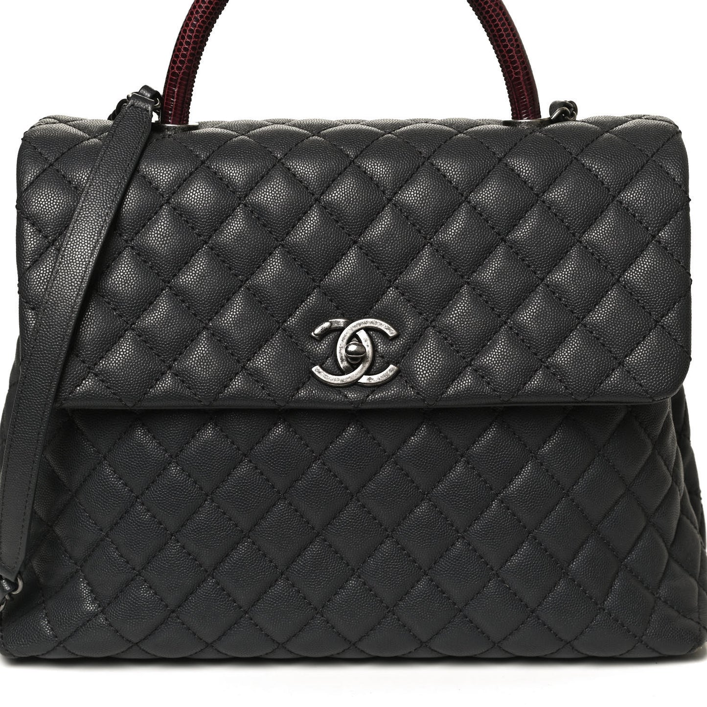 Caviar Lizard Quilted Large Coco Handle Flap Grey