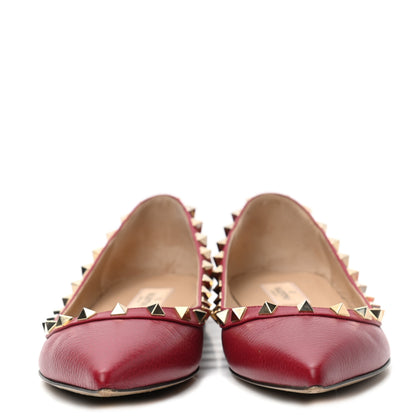 Valentino Garavani Pebbled Calfskin Rockstud Ballerina Flats 38 Scarlet 2 of 10