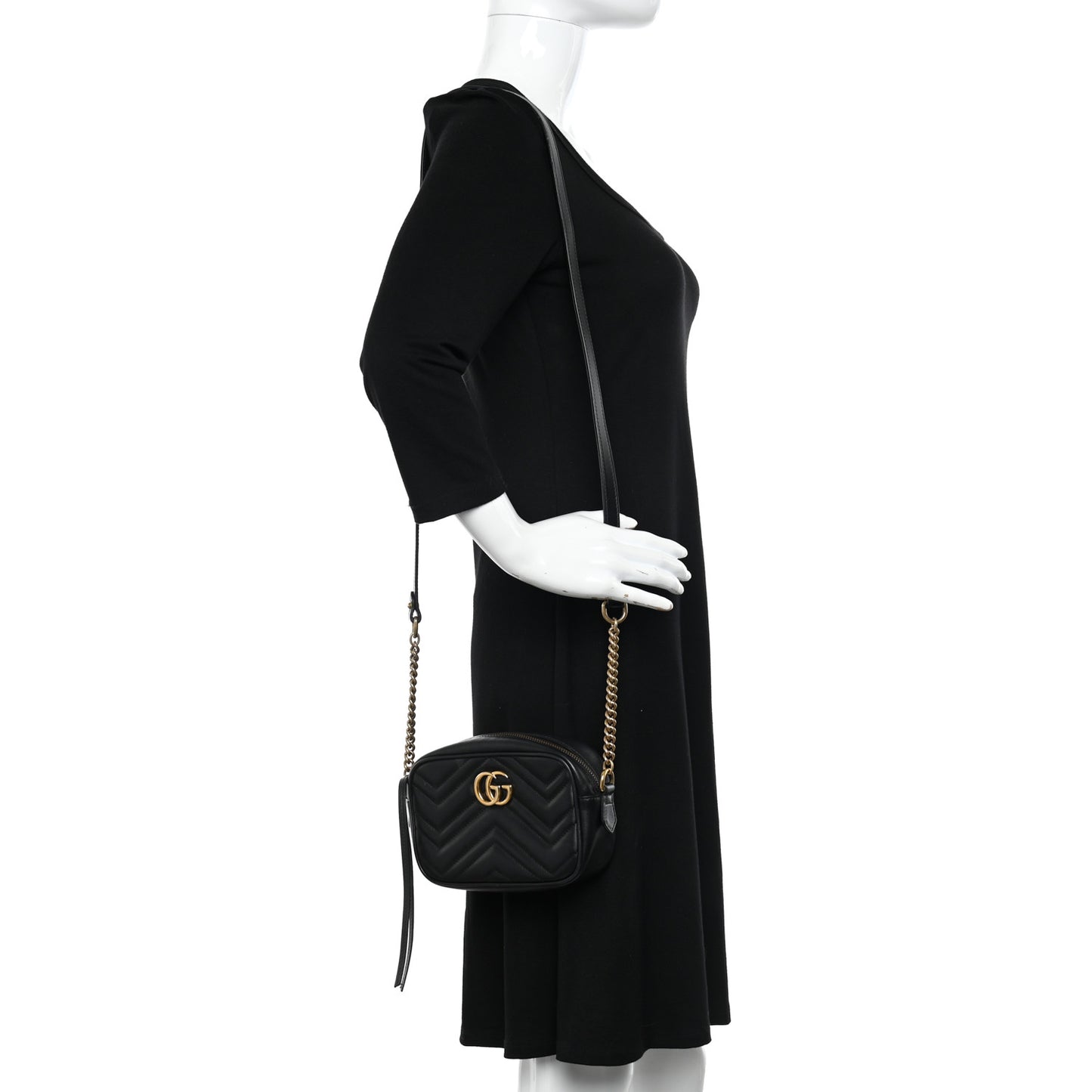 Calfskin Matelasse Mini GG Marmont Chain Shoulder Bag Black