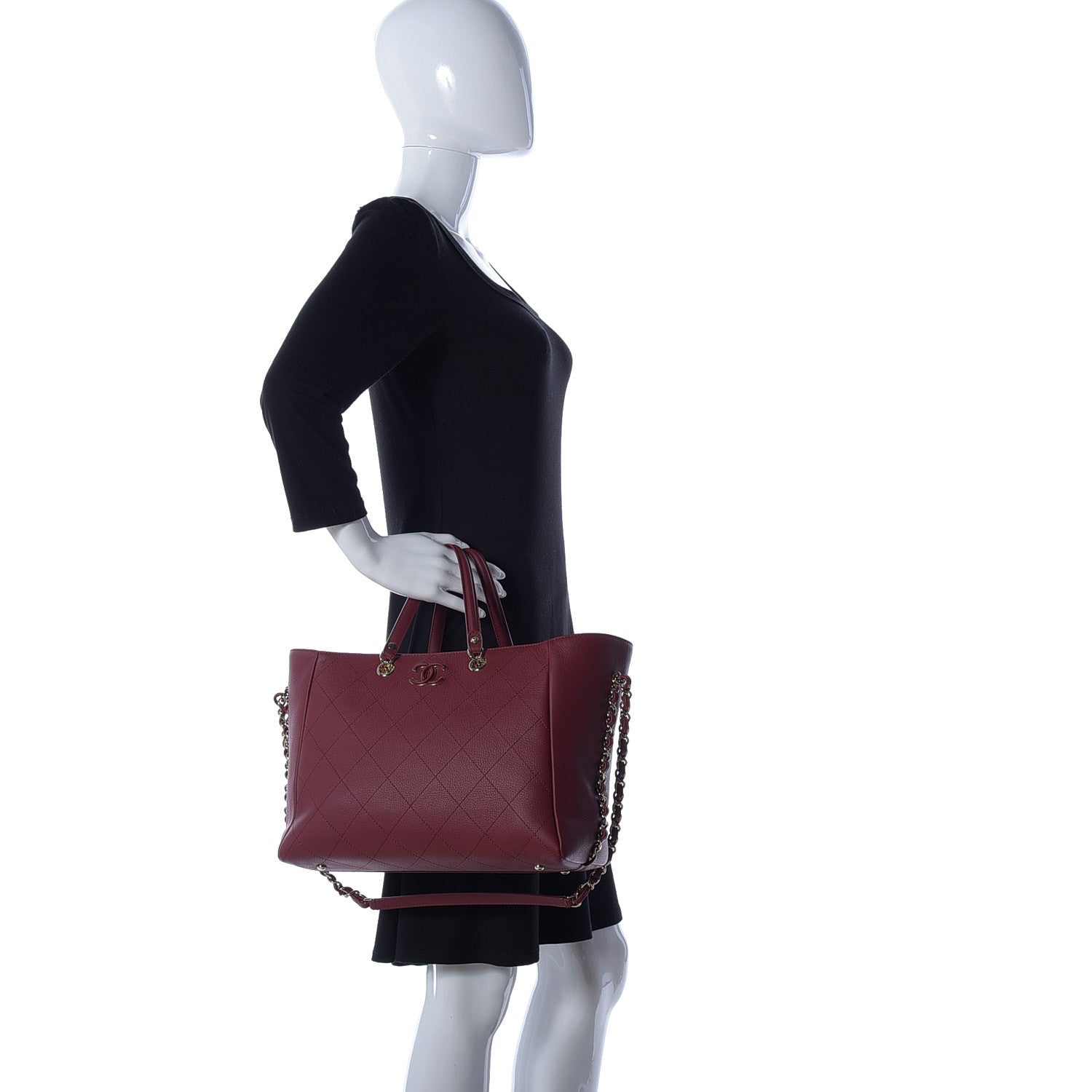 Chanel Bullskin Stitched Medium Shopping Bag Burgundy 3 of 10