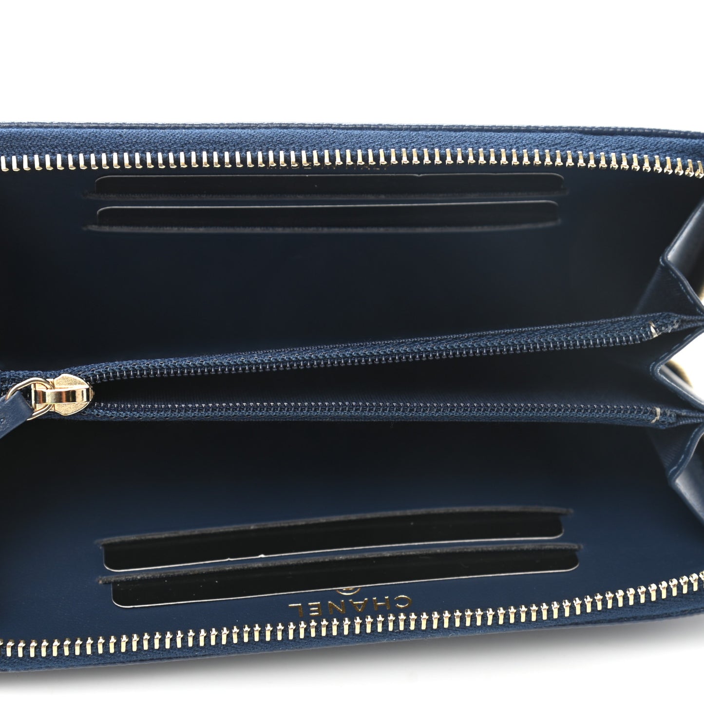 Caviar Studded Deauville Small Zip Around Wallet Navy