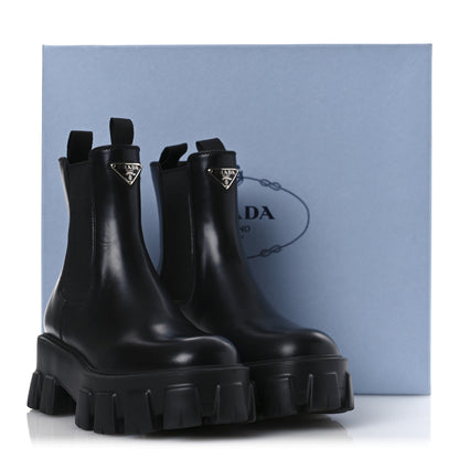Prada Spazzolato Rois Triangle Monolith Chelsea 55mm Boots 36 Black 13 of 13