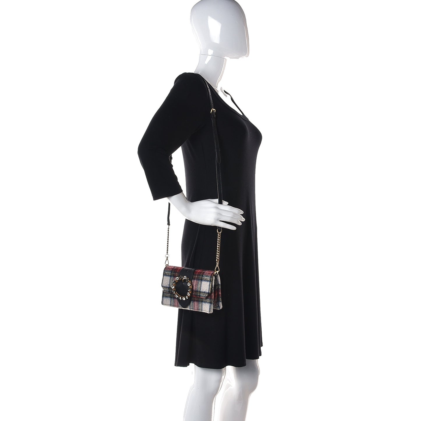 Wool Plaid Crystal Embellished Shoulder Bag Blue