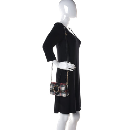 Miu Miu Wool Plaid Crystal Embellished Shoulder Bag Blue 2 of 10