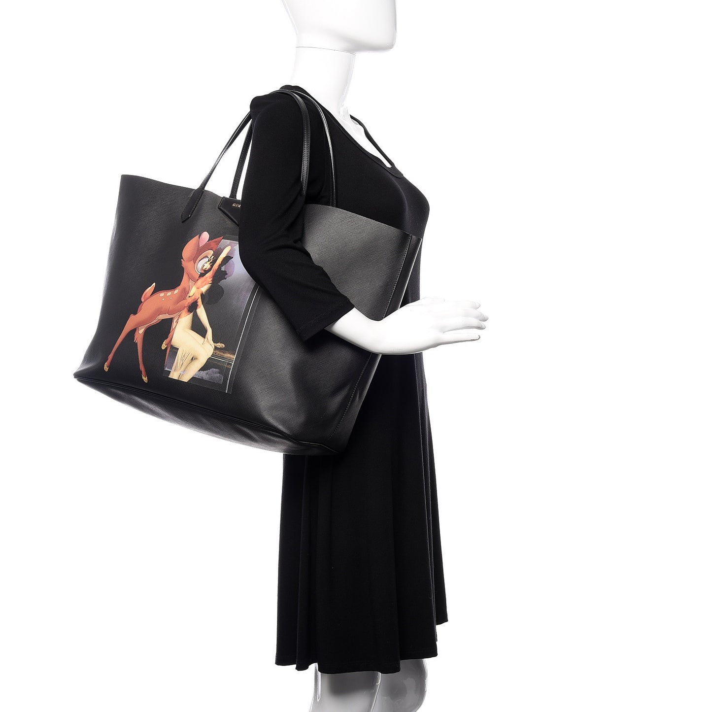 Textured Coated Canvas Bambi Print Large Antigona Tote Black