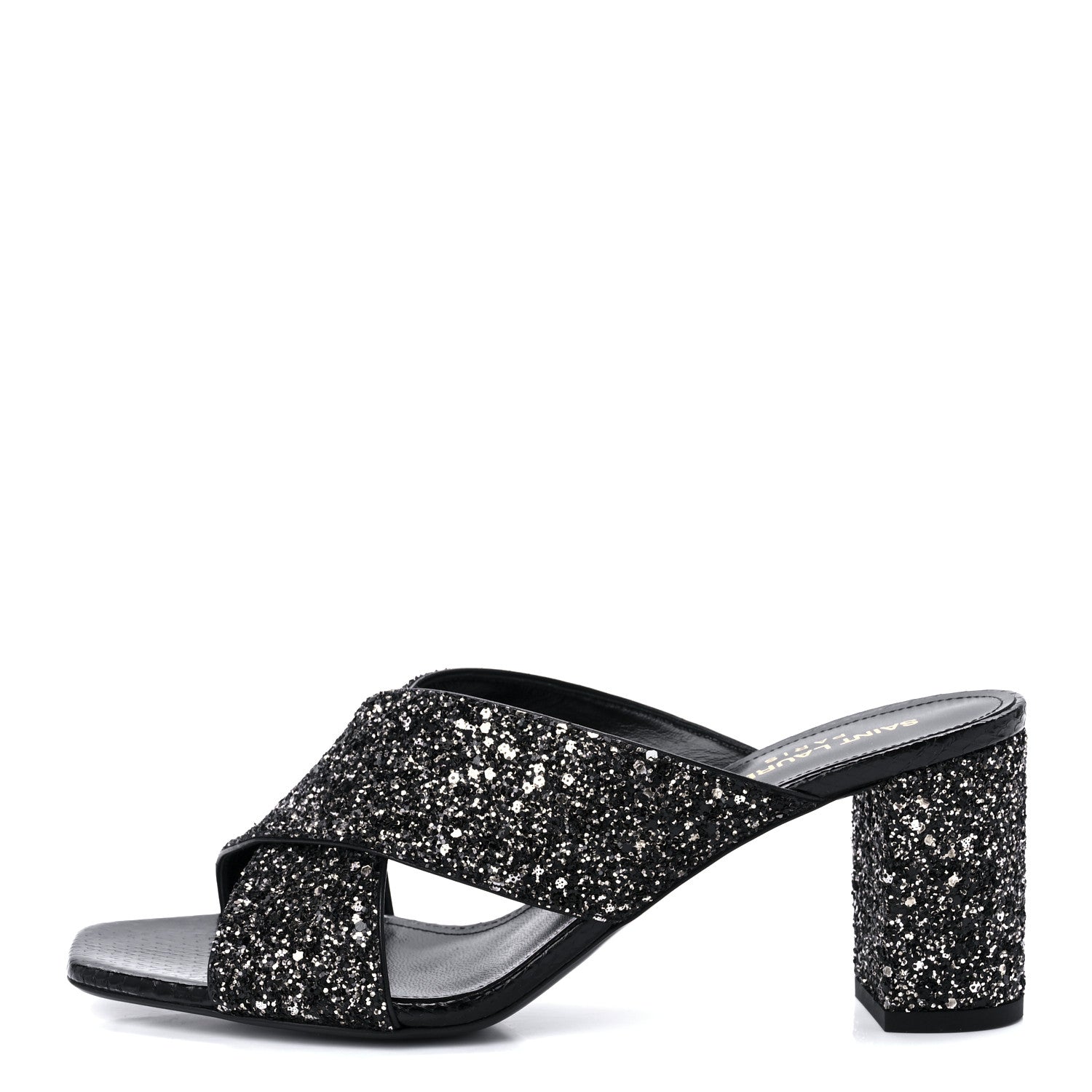 Saint Laurent Glitter LouLou 70 Mule Sandals 38.5 Black Gold 1 of 10