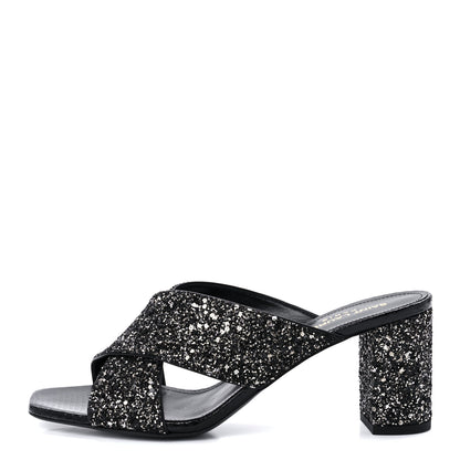 Saint Laurent Glitter LouLou 70 Mule Sandals 38.5 Black Gold 1 of 10