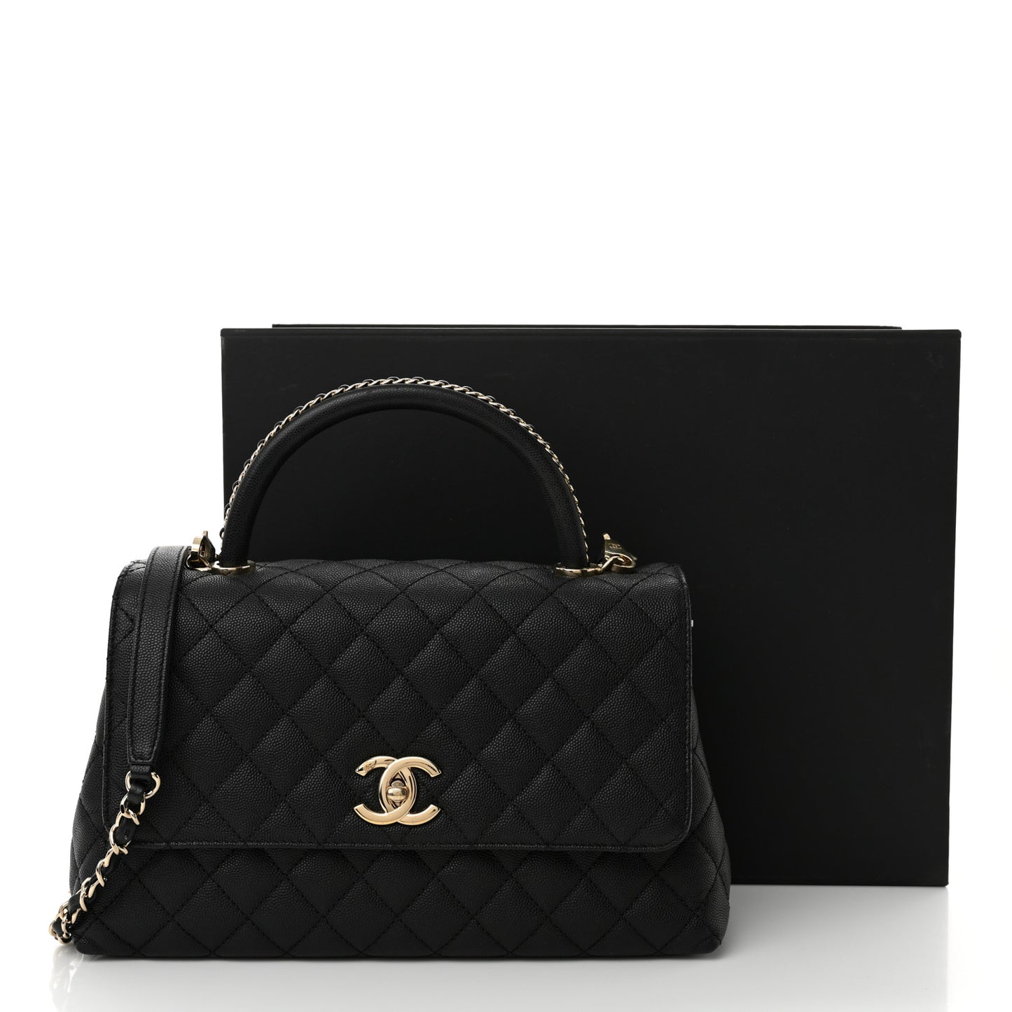 Caviar Quilted Small Coco Chain Handle Flap Black