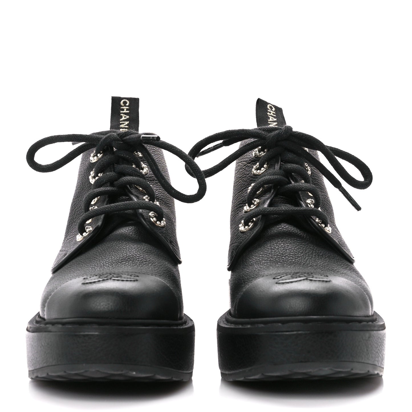 Shiny Calfskin Pearl Lace Up Combat Short Boots 36.5 Black