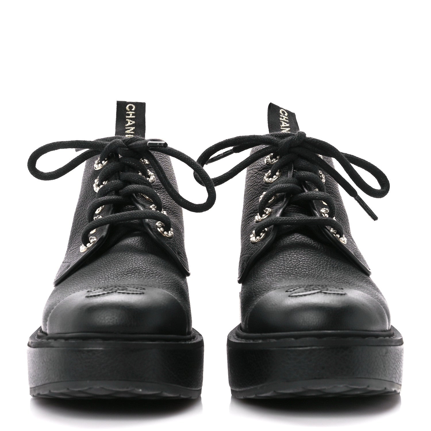 Chanel Shiny Calfskin Pearl Lace Up Combat Short Boots 36.5 Black 2 of 9