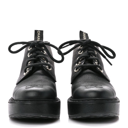 Chanel Shiny Calfskin Pearl Lace Up Combat Short Boots 36.5 Black 2 of 9