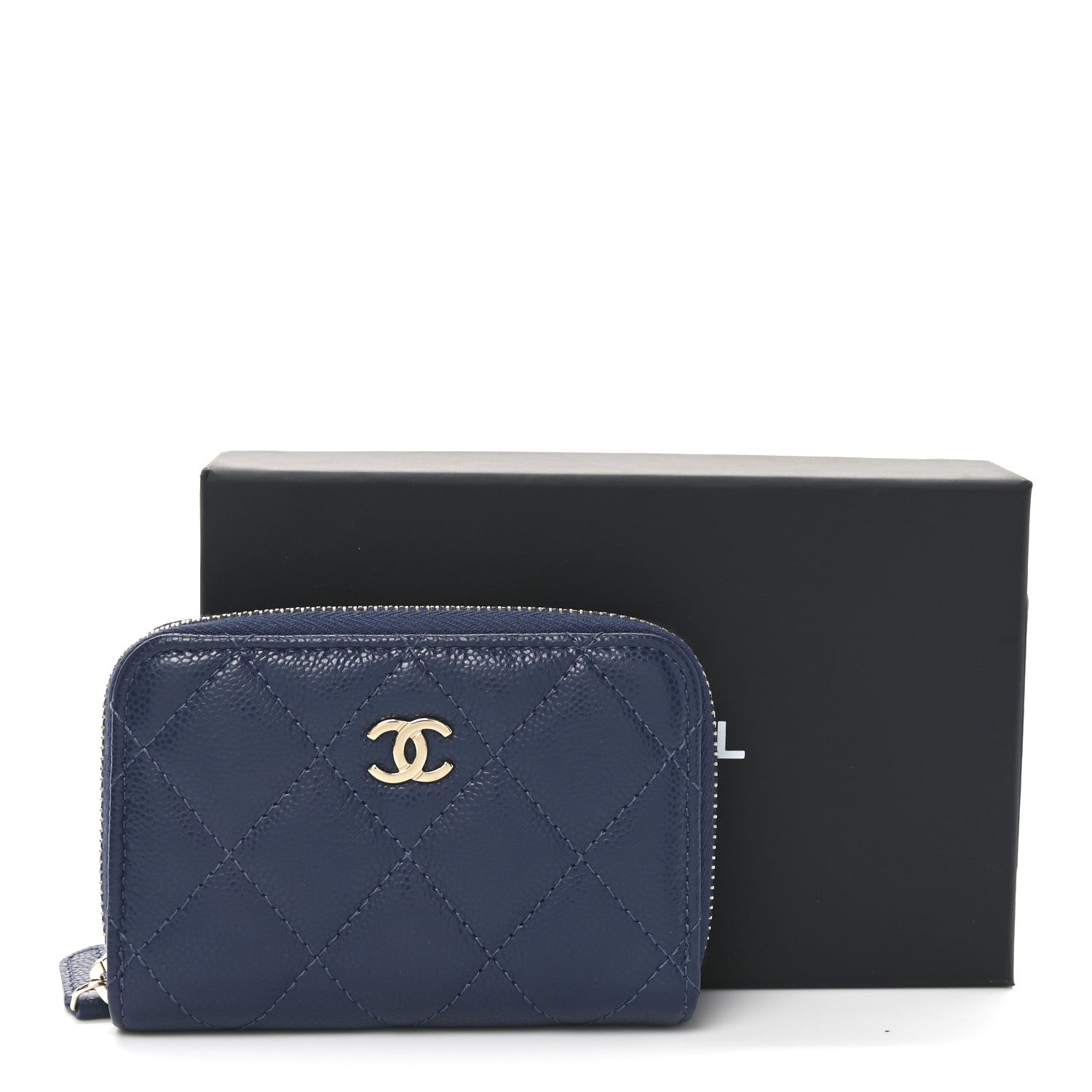 Chanel Caviar Quilted Zip Coin Purse Dark Blue 8 of 8