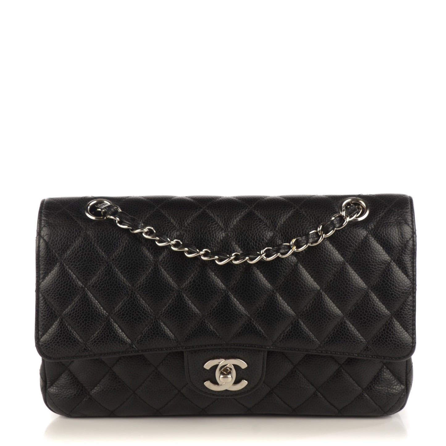 Caviar Quilted Medium Double Flap Black