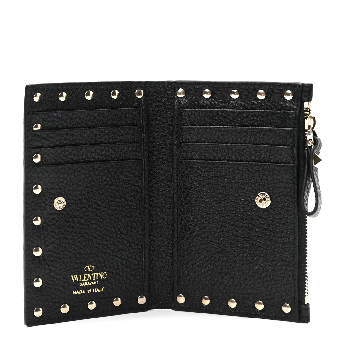 Pebbled Calfskin Rockstud Coin Case Card Holder Black