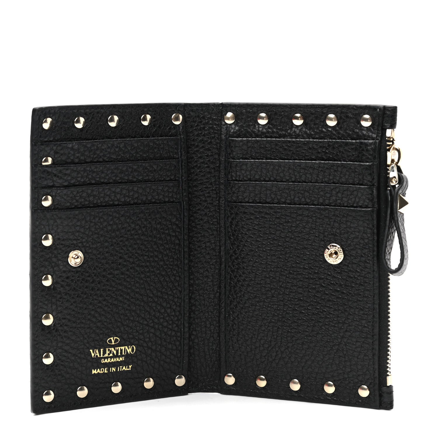 Valentino Garavani Pebbled Calfskin Rockstud Coin Case Card Holder Black 5 of 6