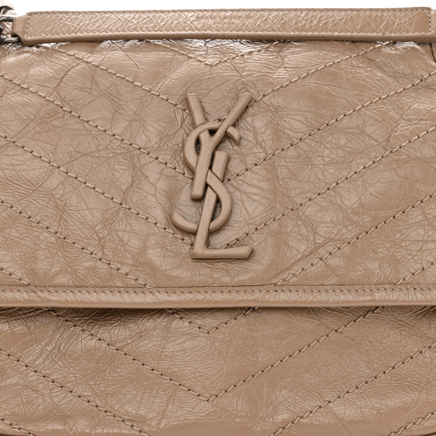Crinkled Calfskin Matelasse Monogram Medium Niki Chain Satchel Light Natural