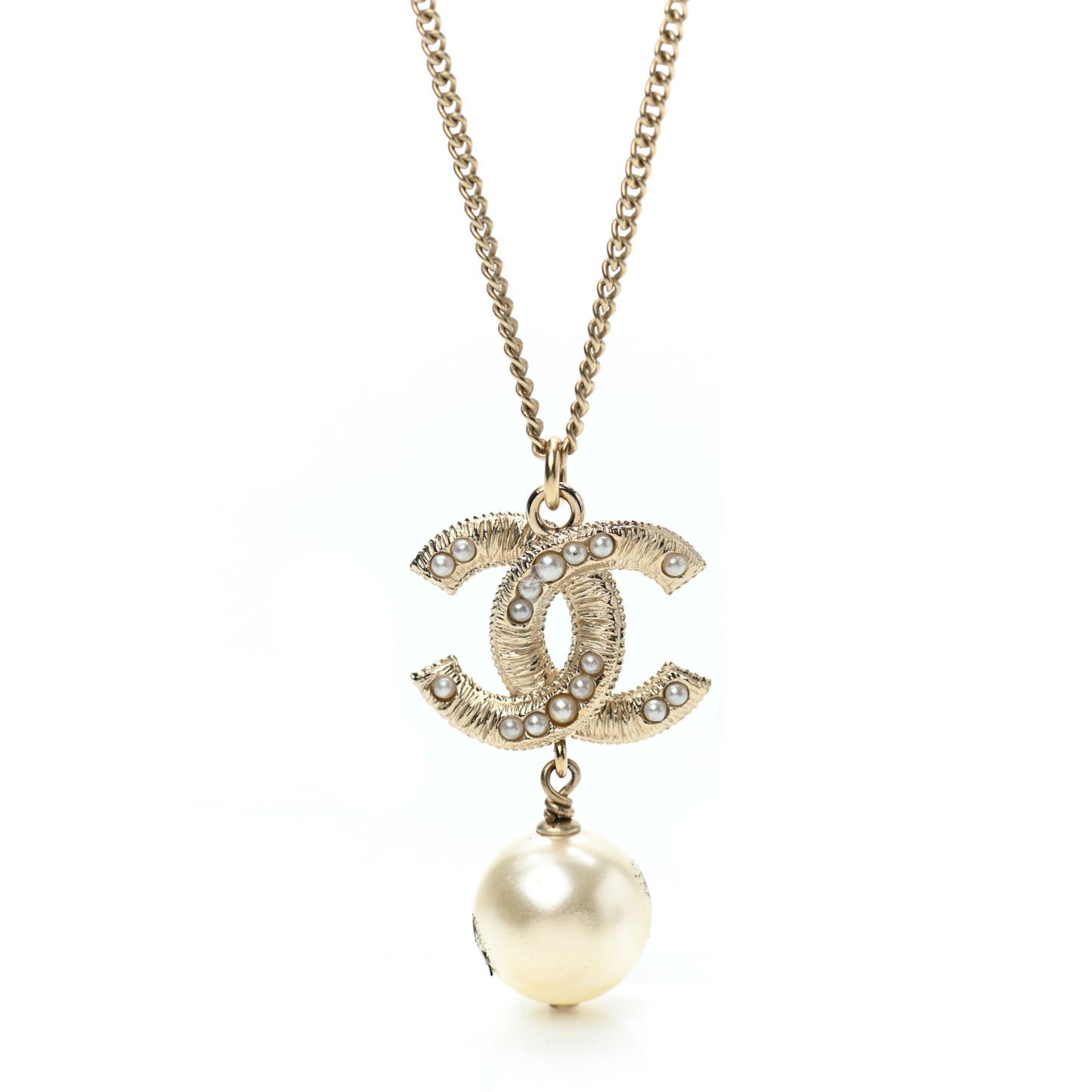 Pearl CC Pendant Necklace Gold