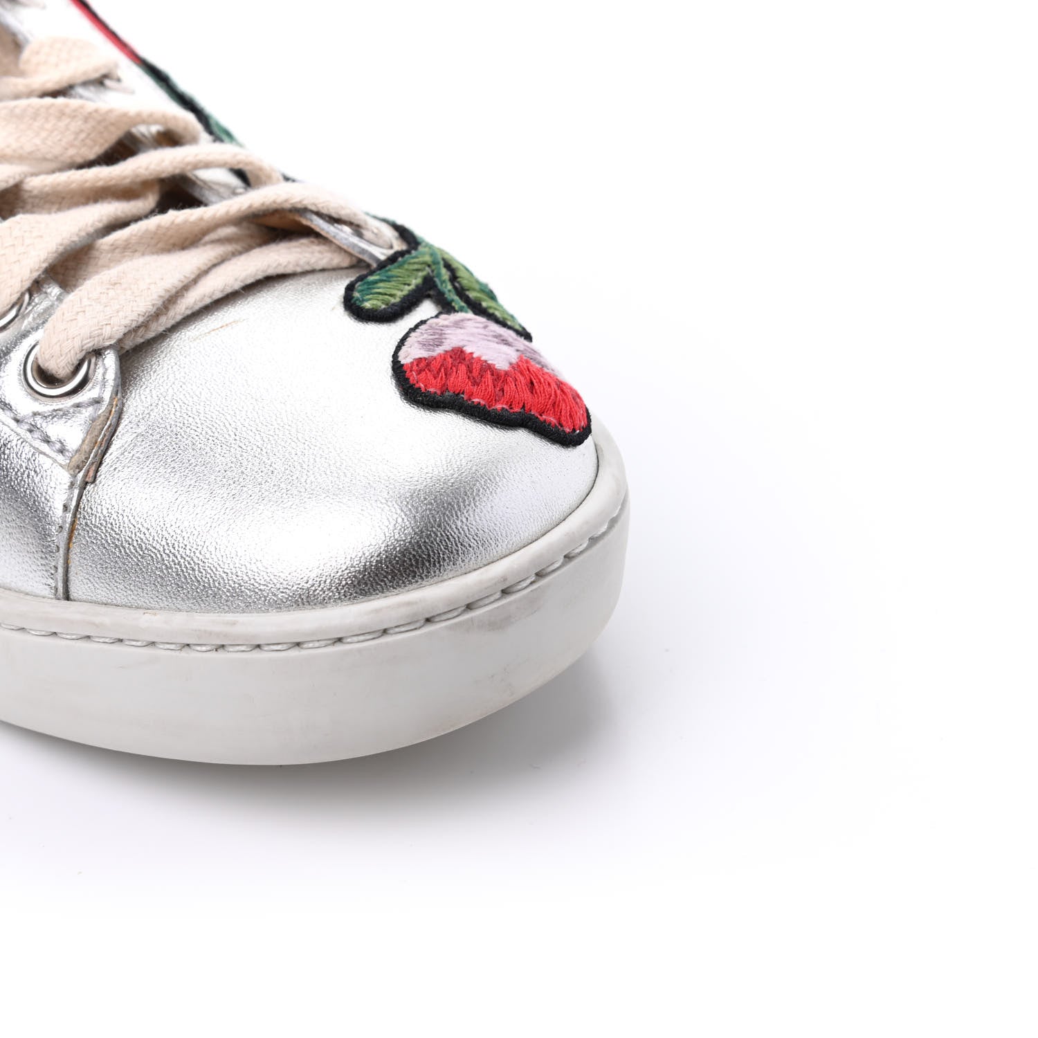 Gucci Metallic Calfskin Floral Embroidered Ace Sneakers 37 Silver 12 of 19