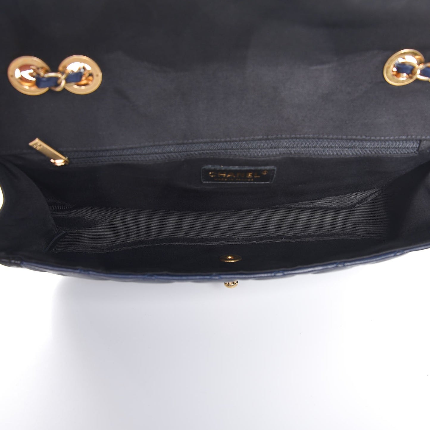 Calfskin Quilted Large Elegant CC Flap Navy Black