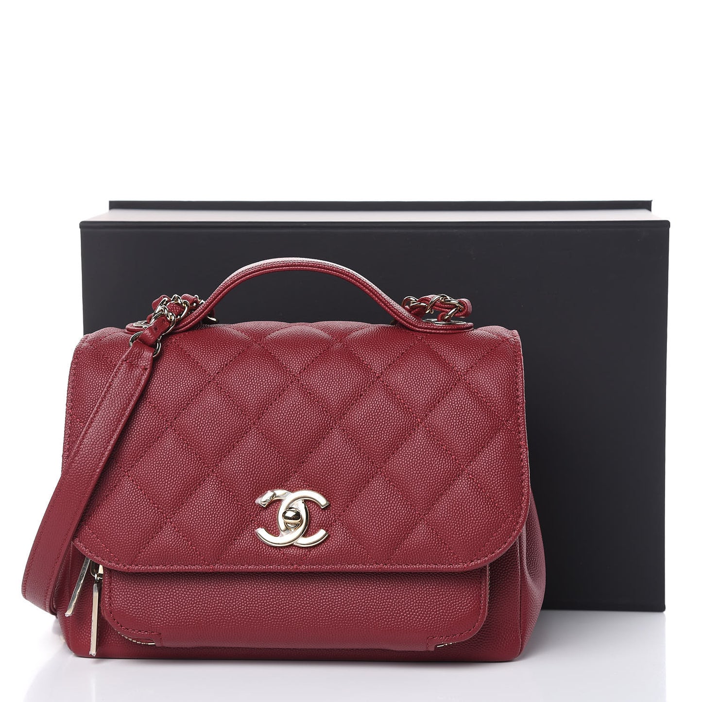 Caviar Quilted Medium Business Affinity Flap Burgundy