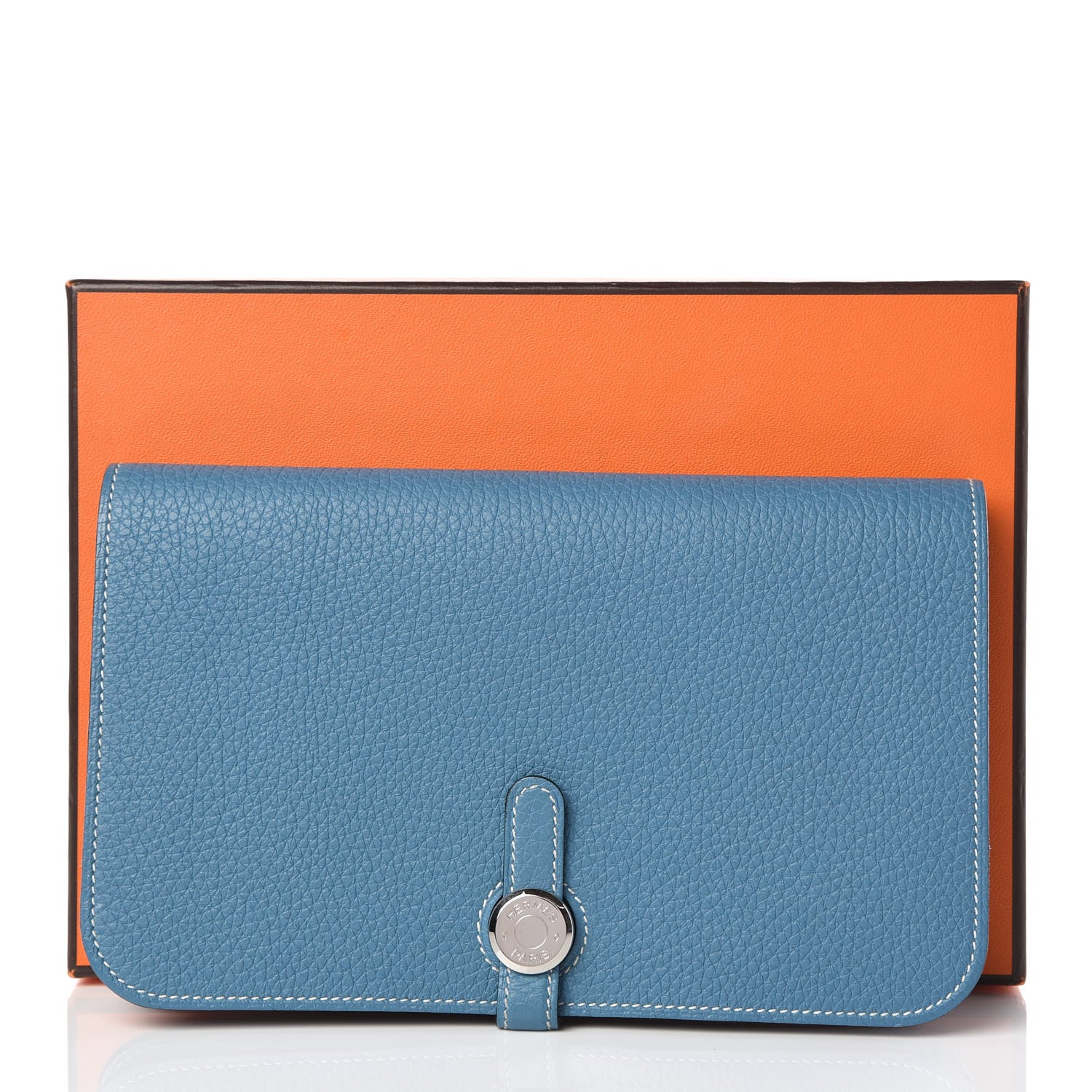 Hermes Taurillon Clemence Dogon Duo Wallet Blue Jean 9 of 9