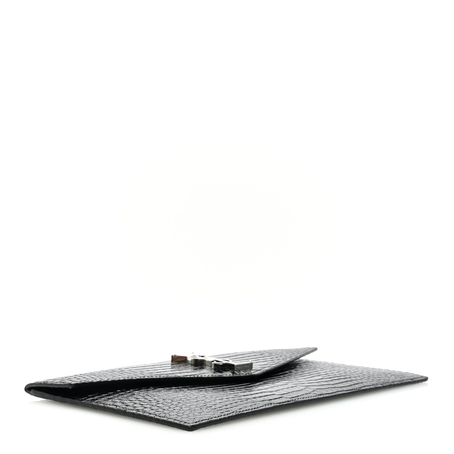 Saint Laurent Calfskin Crocodile Embossed Uptown Monogram Clutch Black 4 of 6