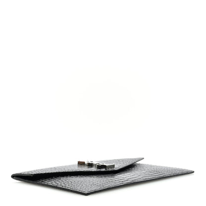 Saint Laurent Calfskin Crocodile Embossed Uptown Monogram Clutch Black 4 of 6