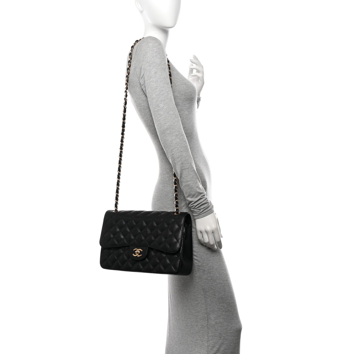 Caviar Quilted Jumbo Double Flap Black