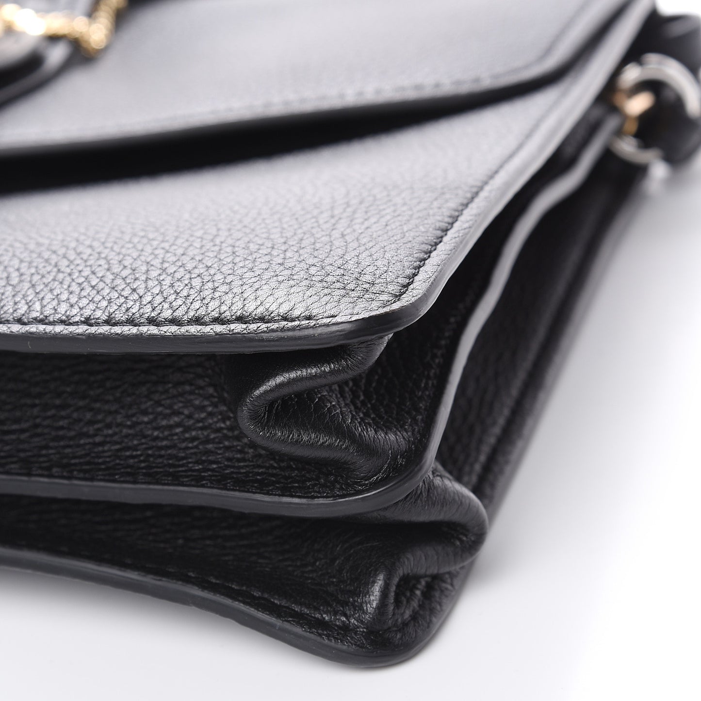 Grained Deerskin Shiny Calfskin Large Aby Day Shoulder Bag Black