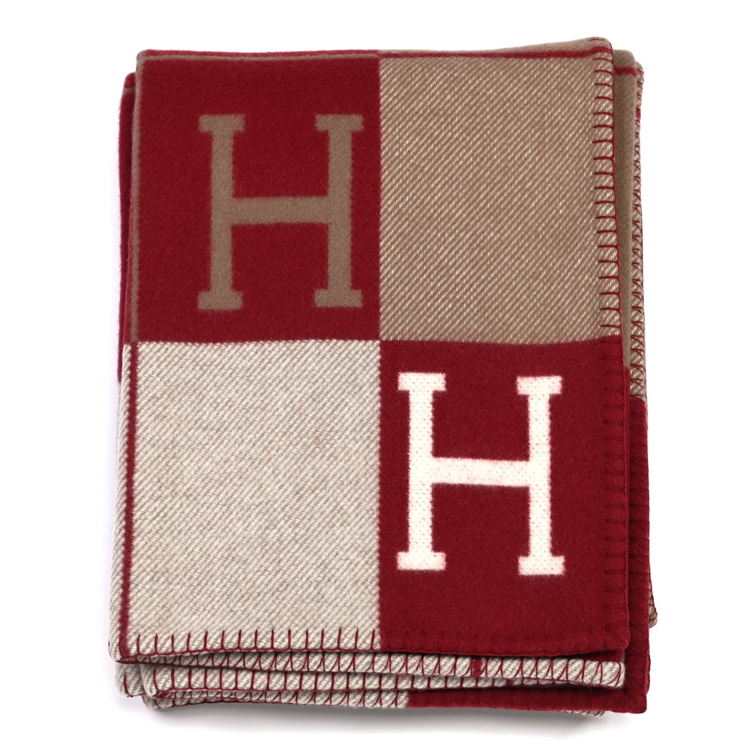 Hermes Wool Cashmere Avalon III Blanket Ecru Rouge H 1 of 3