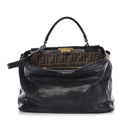 Fendi Goatskin Zucca Large Peekaboo Iconic Satchel Black Tobacco 1 of 20
