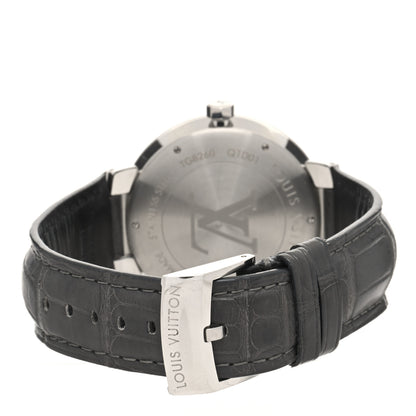 Louis Vuitton Stainless Steel Alligator 39mm Tambour Damier Quartz Watch 3 of 4