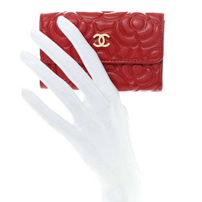 Chanel Caviar Camellia Embossed Card Holder Wallet Red 2 of 10