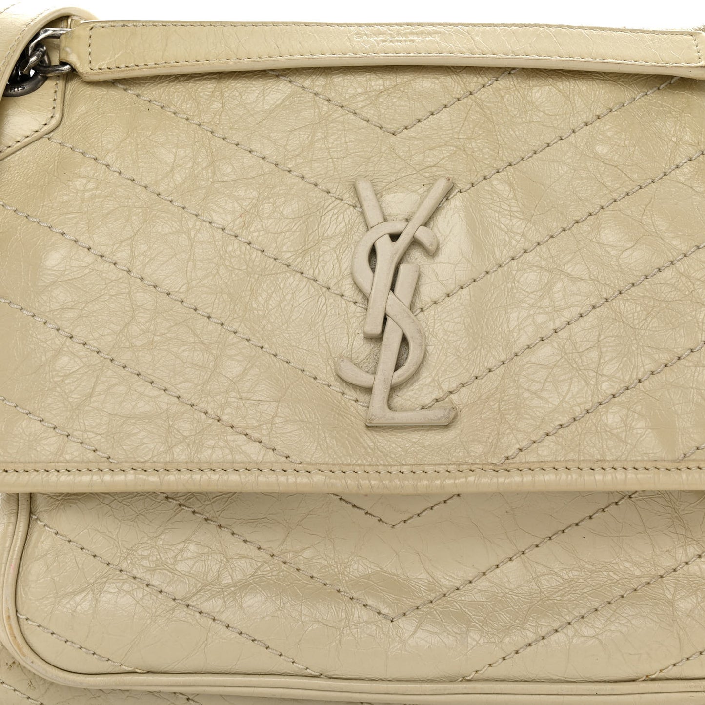 Crinkled Calfskin Matelasse Monogram Medium Niki Chain Satchel Ivory