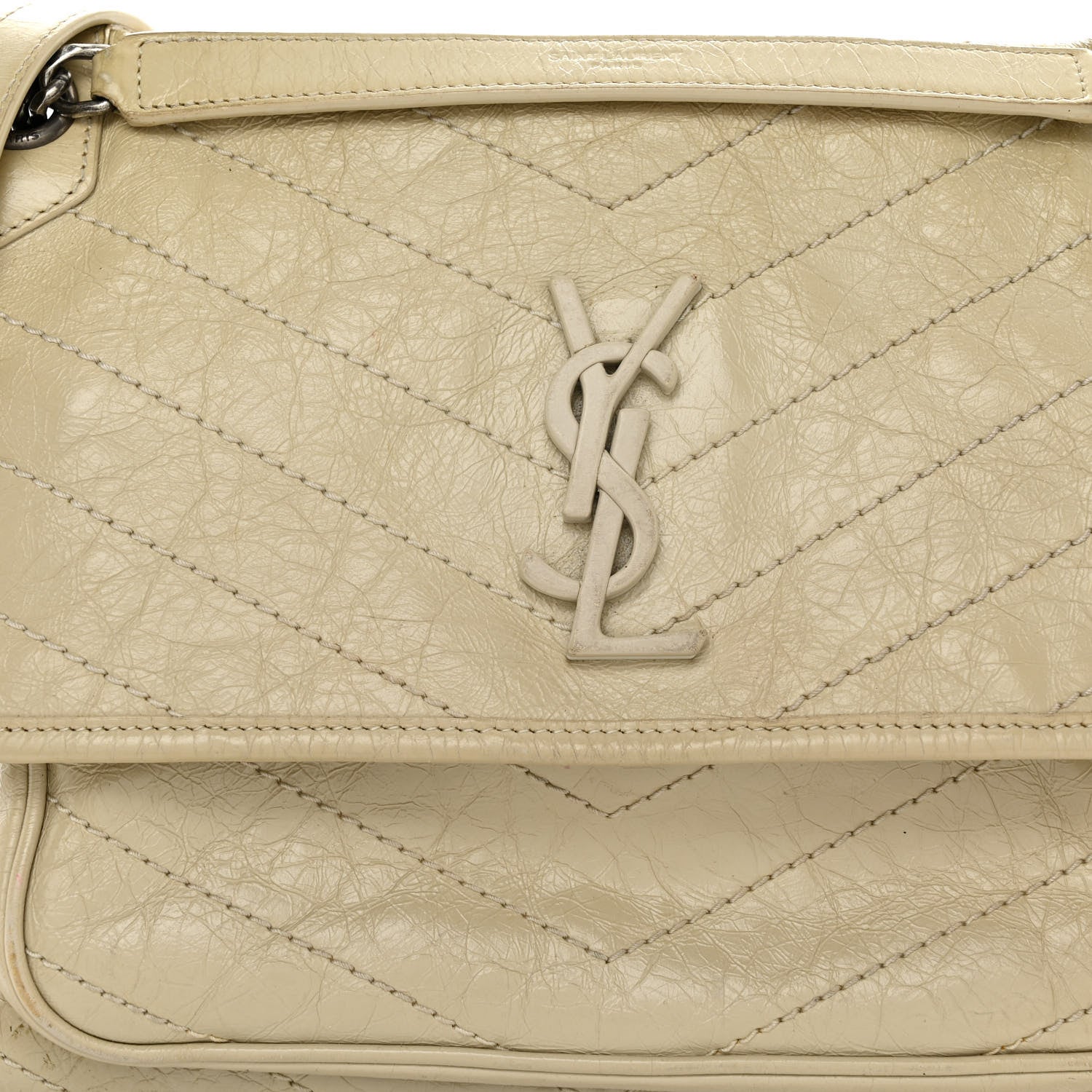 Saint Laurent Crinkled Calfskin Matelasse Monogram Medium Niki Chain Satchel Ivory 7 of 12