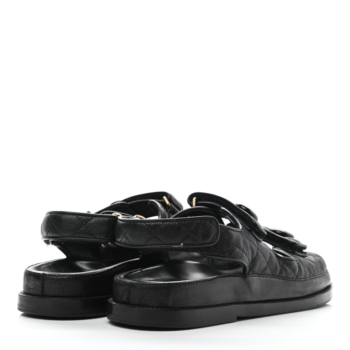 Grained Calfskin Velcro Dad Sandals 38 Black