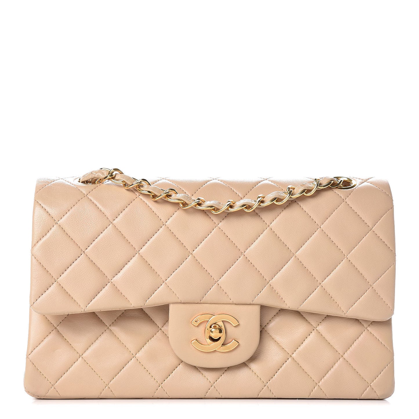Lambskin Quilted Small Double Flap Beige