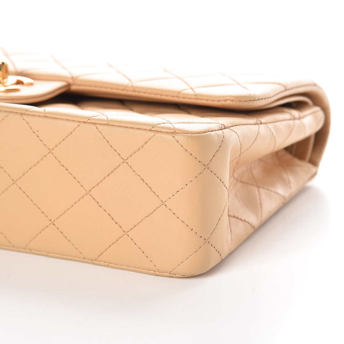 Lambskin Quilted Medium Double Flap Beige