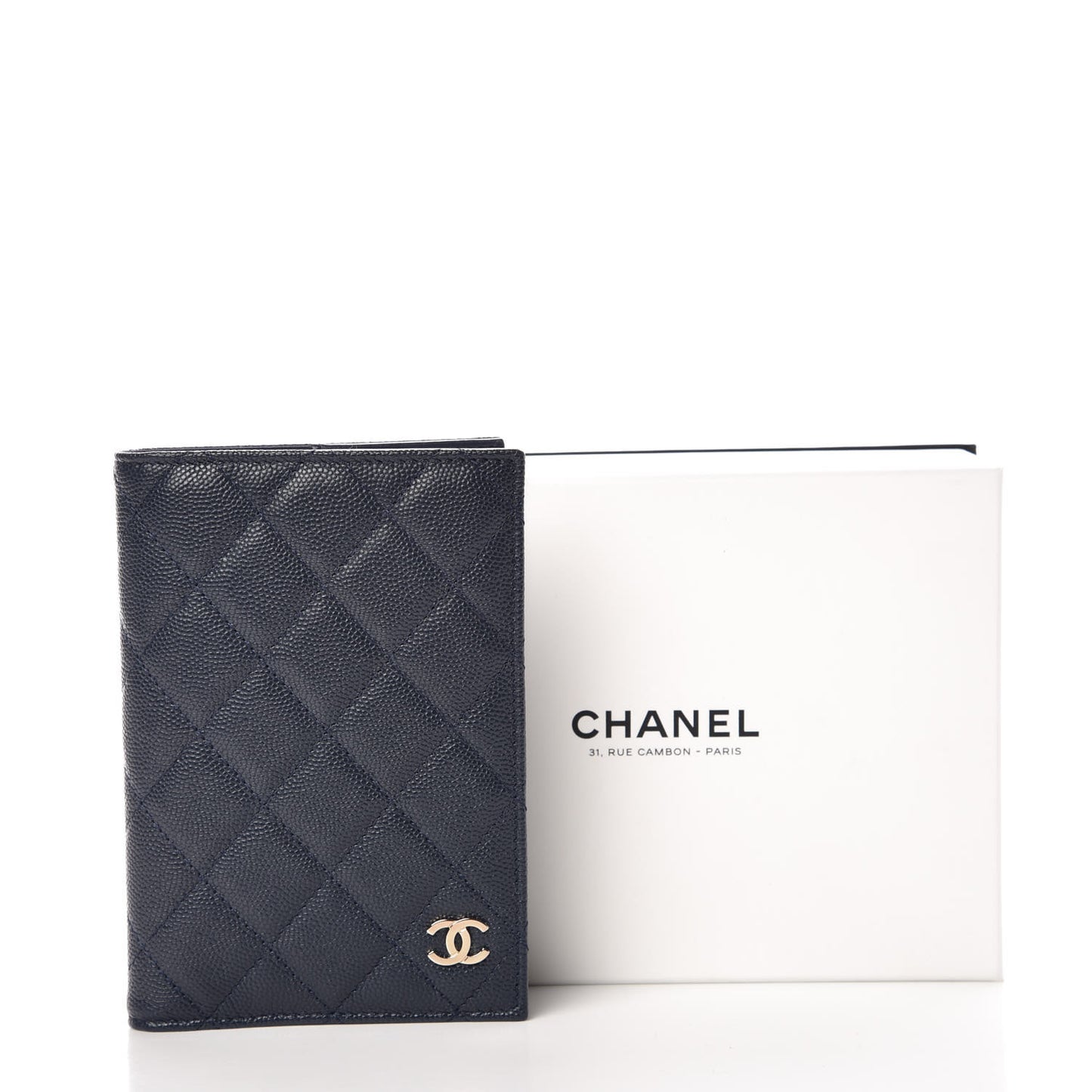 Caviar Quilted Passport Holder Navy