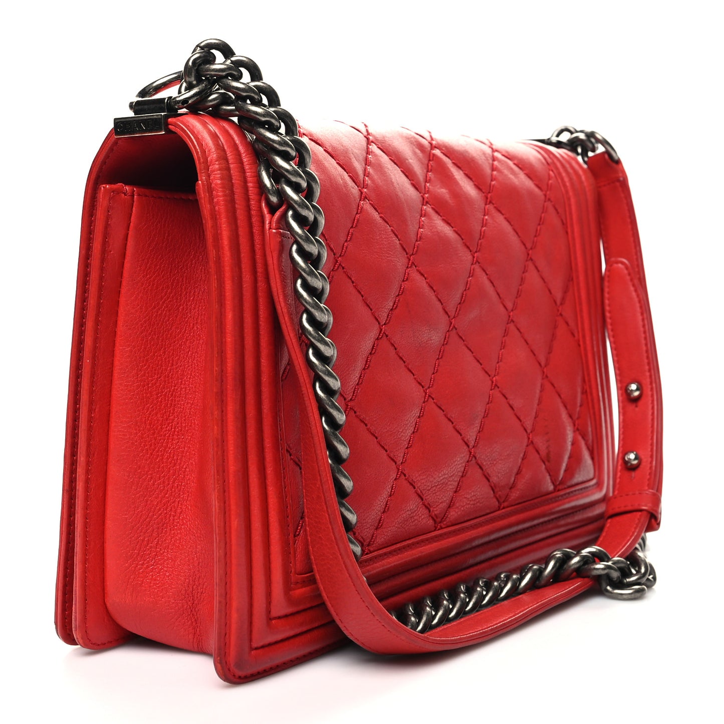 Calfskin Double Stitch New Medium Boy Flap Red