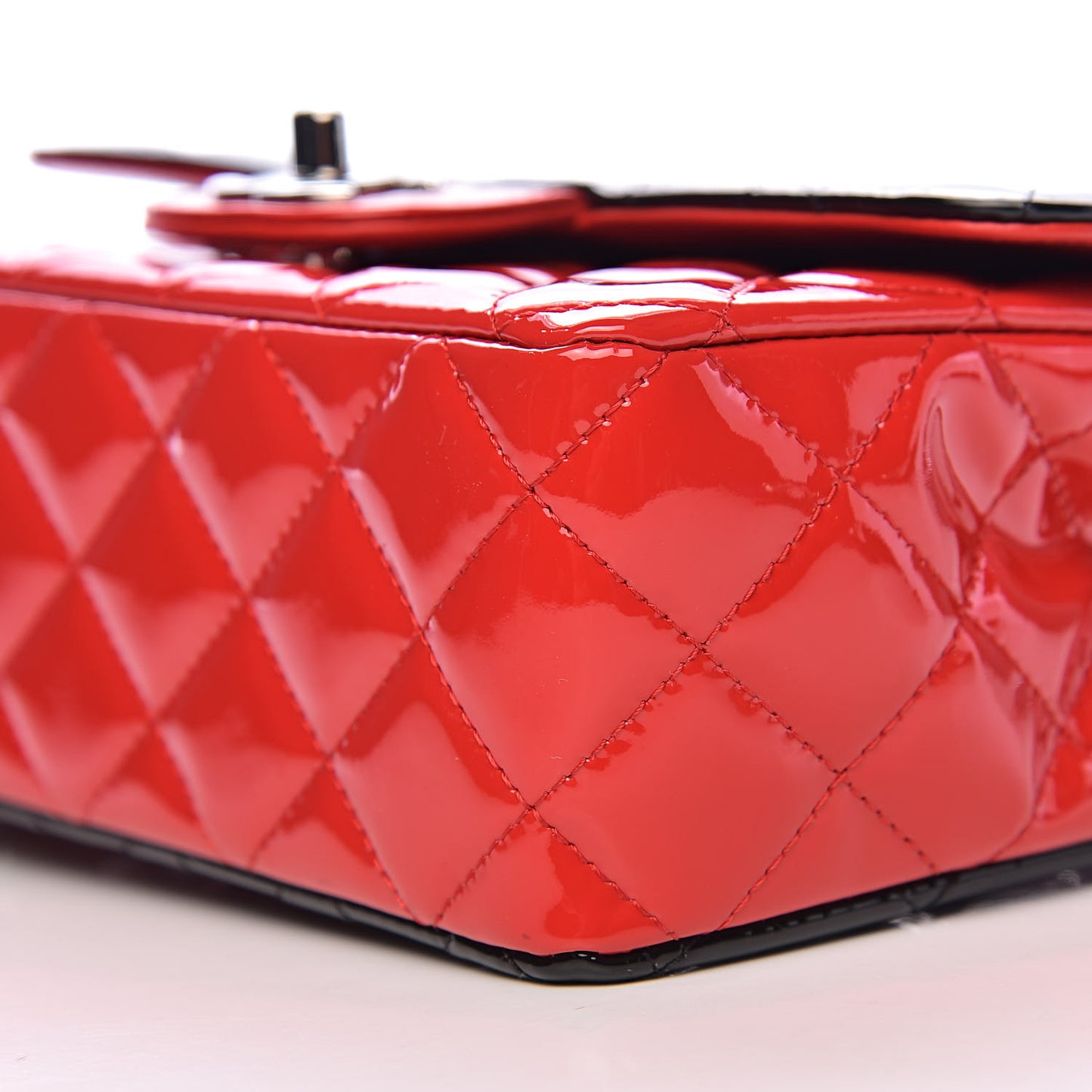Patent Calfskin Quilted Bi-Color Mini Rectangular Flap Red Black