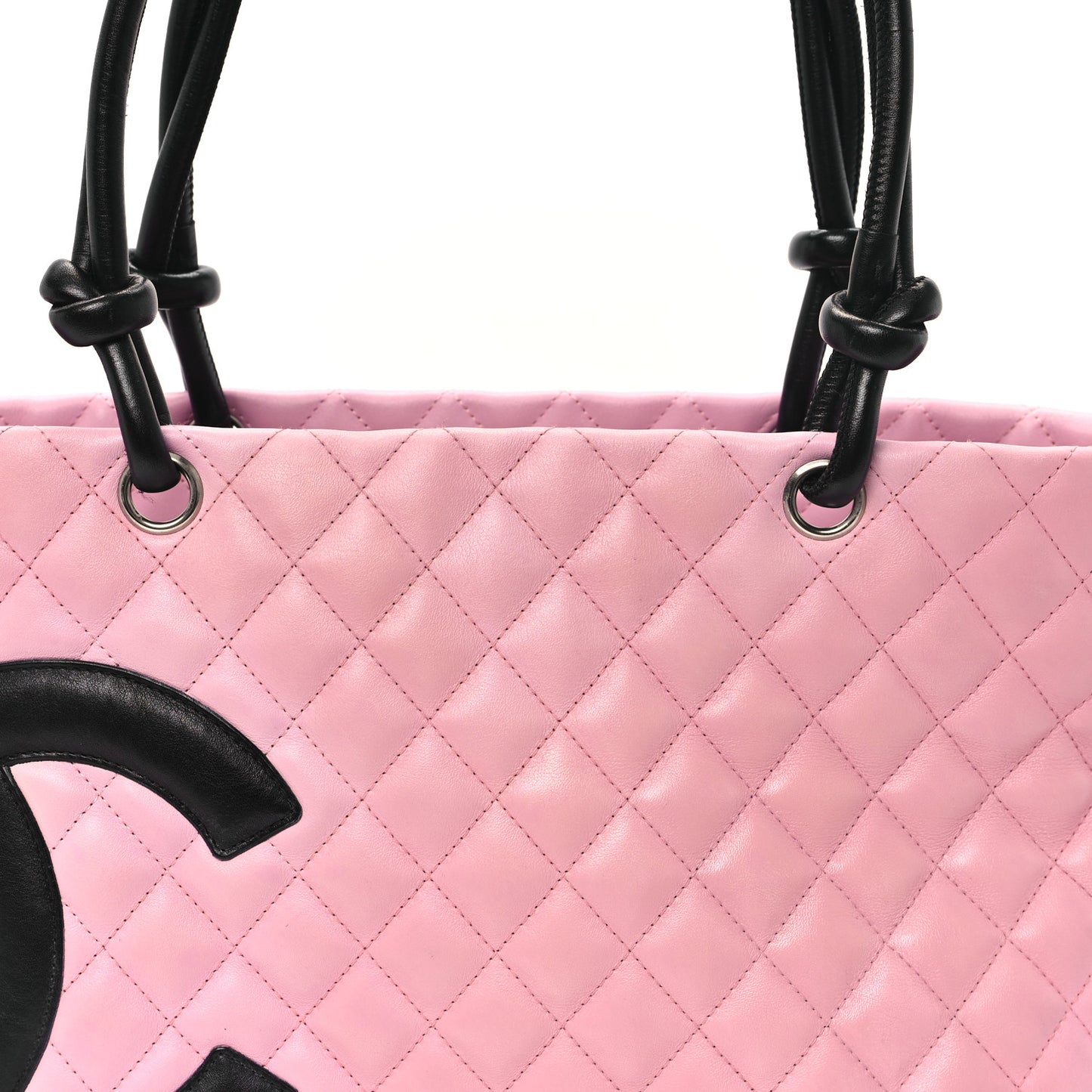Calfskin Quilted Large Cambon Tote Pink Black