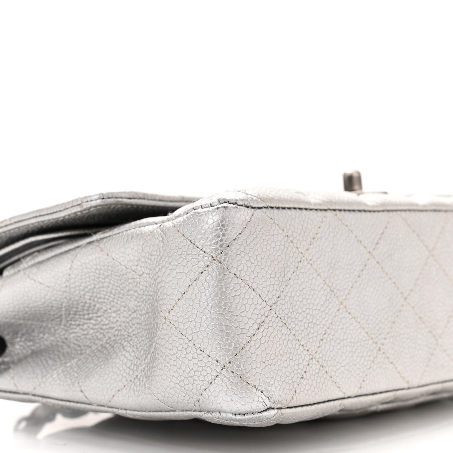 Metallic Caviar Quilted Medium Double Flap Silver